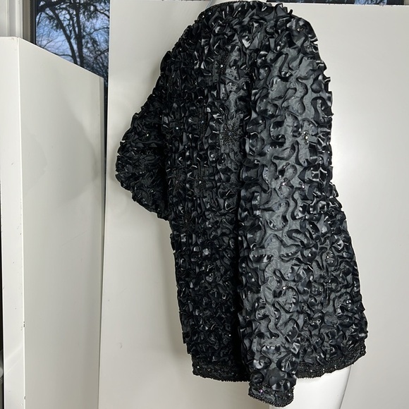 Pinky’s Creations Sz 6-8 Black Ribbon and Beads 27” Jacket - Picture 2 of 6
